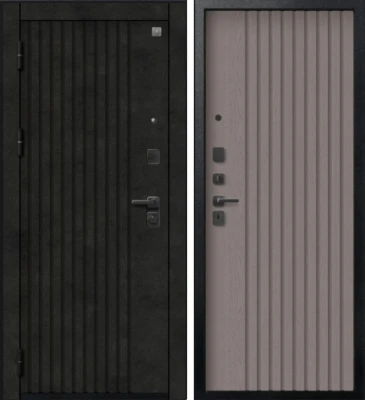 Дверь V-15 Черный муар + Бетон темный - Софт ясень грей